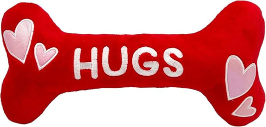 Huxley & Kent Funny Dog Toy w/Squeaker – Valentine's Day Power Plush Squeaky Dog Toys for Small, Medium & Large Dogs – Soft Stuffed Animal for Indoor Play & Fetch - Hugs & Kisses Bone 2.0, Large