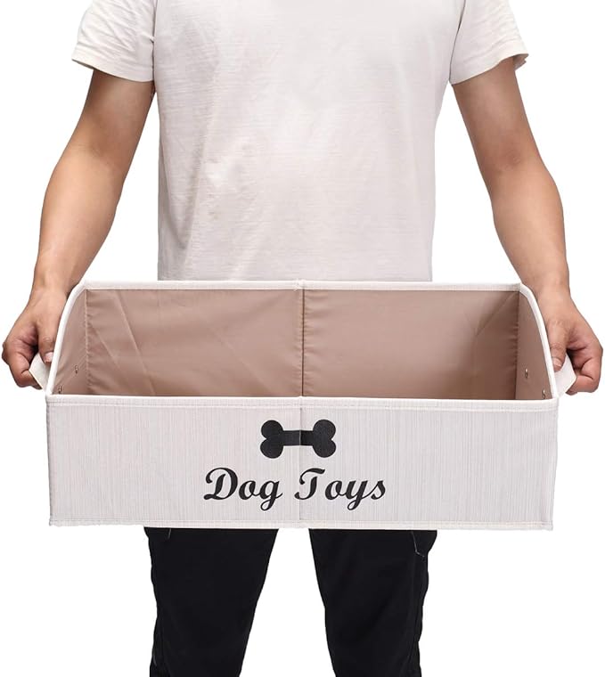 Morezi Linen-cotton blend dog toy basket and dog toy box, dog toy basket storage - Perfect for organizing pet toys, blankets, leashes, chew toys - Beige - Dog