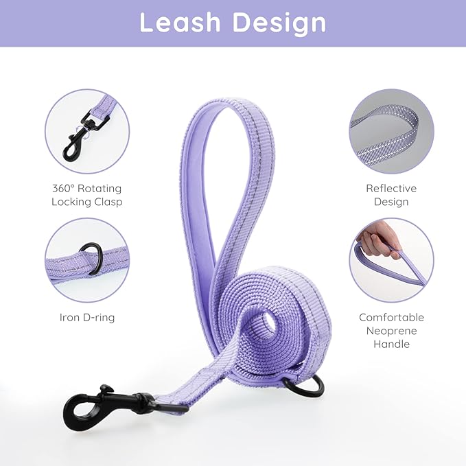 BELLA & PAL Step in Vest Harness for Small and Medium Dogs, No Pull Small Dog Harness with Leash Set, Comfortable Air Mesh Dog Vest Harness with Reflective Strip (Lavender, S)