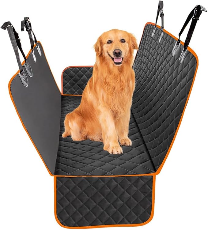 Dog Car Seat Cover, 600D Heavy Duty Waterproof Durable Auto Hammock for Pets, Scratch Proof Nonslip Dog Back Seat Protector Cover, Universal Car Accessories for SUVs Trucks (Orange)