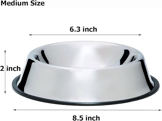 Mlife Stainless Steel Dog Bowl with Rubber Base for Small/Medium/Large Dogs, Pets Feeder Bowl and Water Bowl Perfect Choice (Set of 2)