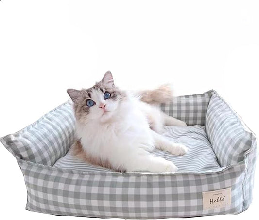 Original Rectangular Pet Bed Soft Cotton Dog Kennel with Non Slip Bottom, Removable Calming Sofa for Small Medium Dogs and Cats, Universal for All Seasons Green S