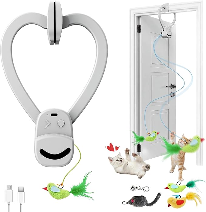 Interactive Cat Toys for Indoor Cats Automatic Electric Flying Bird Feather Mouse Toy - Best Kitten & Adult Cat Enrichment Mouse cat Toy Hanging Electric Kitty Toys for Bored Cats