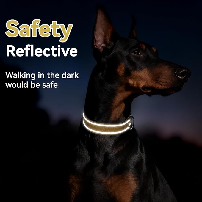 Soft Reflective Dog Collar for Extra Small Dogs, Lightweight Adjustable Puppy Collar with Neoprene Padding, Gentle Nylon for Chihuahua Yorkie,Khaki,XS