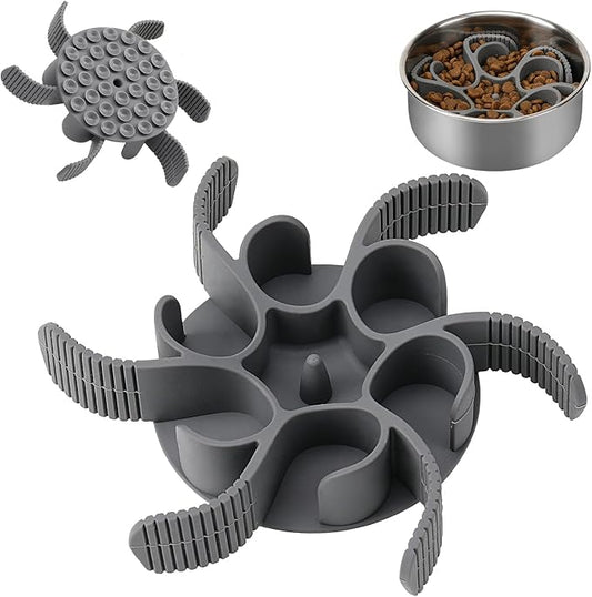 Dog Slow Feeder Bowls Silicone Spiral Pet Food Feeder Insert to Slow Down Eating for Large Medium Small Breed Dogs Perfect with Stainless Steel Glass Ceramic Pet Bowls (Grey)