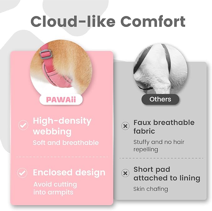 Pawaii Mimi Pink Small Dog Harness, No Choke, Adjustable Soft Padded Pet Vest with Easy Control Handle & Digital ID Tag
