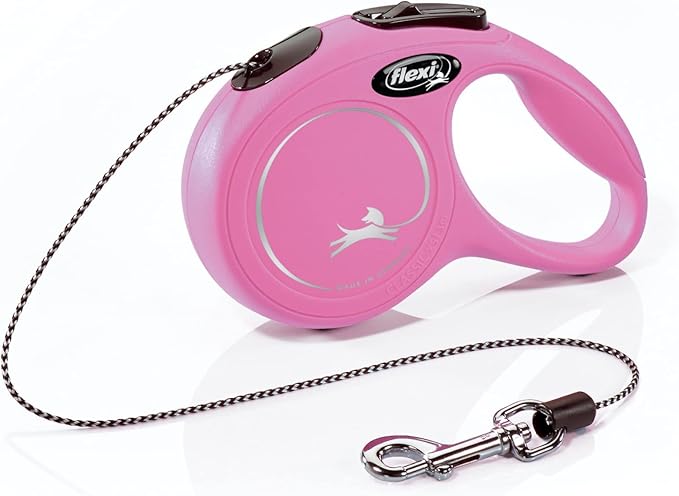 FLEXI New Classic Cord Retractable Dog Leash for X-Small Dogs up to 18 lbs. – 10 ft., Pink | Tangle-Free Pet Walking Leash with One-Handed Brake, Pause, Lock|German Quality Product