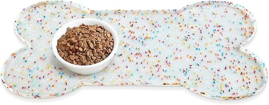 Dog Food Mat Anti-Slip Silicone Dog Bowl Mat Thicker Pet Placemat Waterproof Cat Feeder Pad with Raised Edge Puppy Kitten Feeding Mats Suitable Small Medium-Sized Dogs Cats Eating Tray