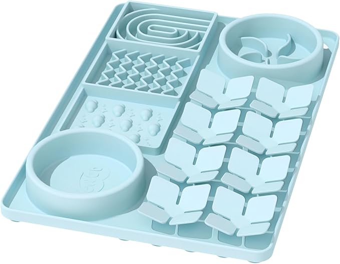 Slow Feeder Bowl for Dogs and Cats, Silicone Lick Mat & Snuffle Mat with Suction Cups - Interactive Puzzle Feeder, Slow Eating, Keep Busy and Reduce Vomiting (15.75" x 10.5" Mint Green)