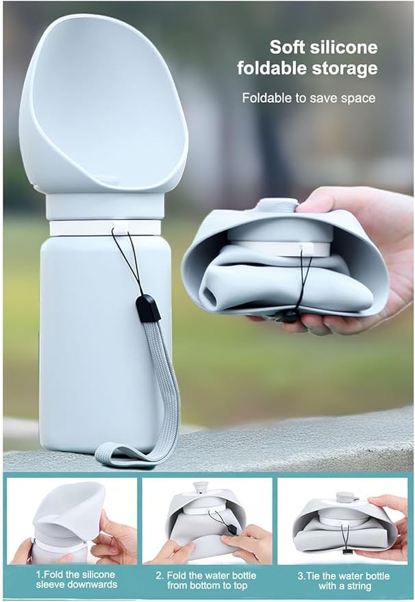 Portable Collapsible Dog Water Bottle 550ml, Large Wide-Mouth Drinking Bowl, Ideal for Small and Large Dogs on Walks and Outdoor Activities (Gray)