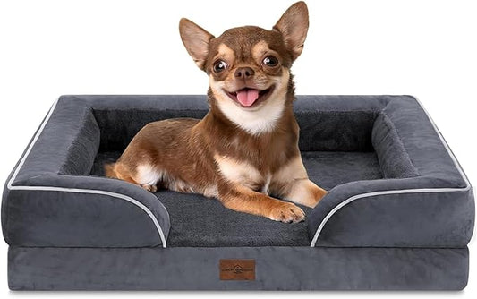 Comfort Expression Orthopedic Dog Bed for Small Dogs 24x16 Inch, Waterproof Supportive Egg Crate Foam Small Pet Bed with Removable Bolsters, Dog Couch with Washable Cover & Non-Slip Bottom, Dark Grey