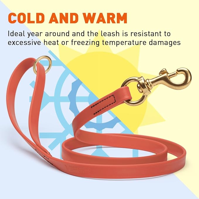 Viper Biothane K9 Working Dog Leash Waterproof Lead for Tracking Training Schutzhund Odor-Proof Long Line with Solid Brass Snap for Puppy Medium and Large Dogs 4ft, Coral