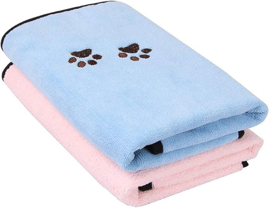Pet Dog Cat Microfiber Drying Towel Ultra Absorbent Great for Bathing and Grooming (2-Pack)
