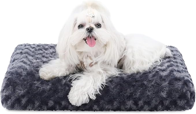 KSIIA Washable Dog Bed Deluxe Plush Dog Crate Beds Comfy Kennel Pad Anti-Slip Pet Sleeping Mat for Large, Jumbo, Medium, Small Dogs Breeds, 17" x 12", Dark Grey