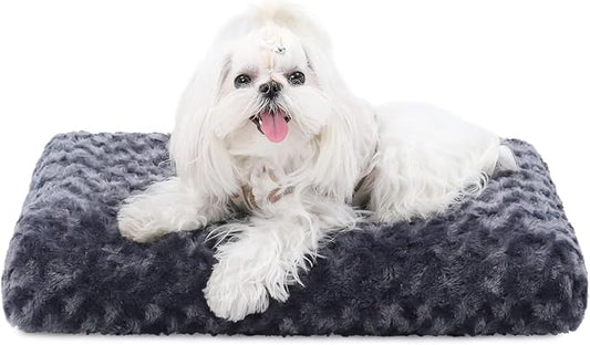 KSIIA Washable Dog Bed Deluxe Plush Dog Crate Beds Comfy Kennel Pad Anti-Slip Pet Sleeping Mat for Large, Jumbo, Medium, Small Dogs Breeds, 17" x 12", Dark Grey