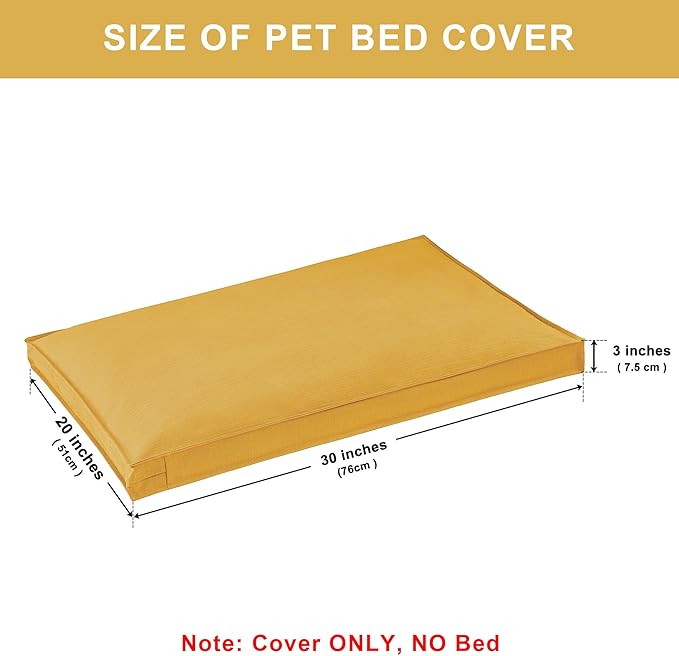 Dog Bed Covers Replacement Washable, Waterproof Dog Bed Cover with Zipper, 30Lx20Wx3H inch Durable Oxford Pet Bed Cover for Outdoor/Indoor Use, Cover Only, Yellow