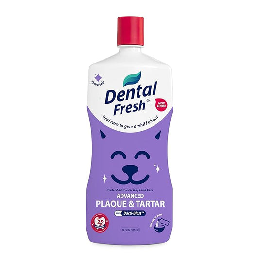 Veterinary Formula Dental Fresh Water Additive for Dogs and Cats, Advanced Plaque and Tartar Control, 32 Fl Oz