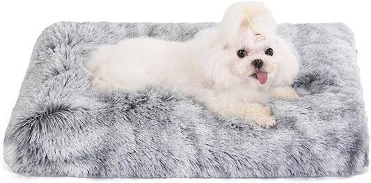 Bedfolks Plush Waterproof Dog Crate Bed, Removable Washable Faux Fur Cover, Fluffy Kennel Bed 17"x12", Dark Grey