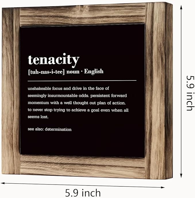 Tenacity Rustic Wooden Tabletop Decor Sign - Farmhouse Home Office Motivational Plaque
