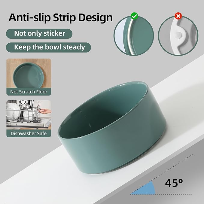 Ceramic Set of 2 Cat Bowls, Food and Water Bowls for Cats, Kitty, 2pcs Cat Dishes, Pet Feeder(5.1inch, 2 x Light Green Bowls)
