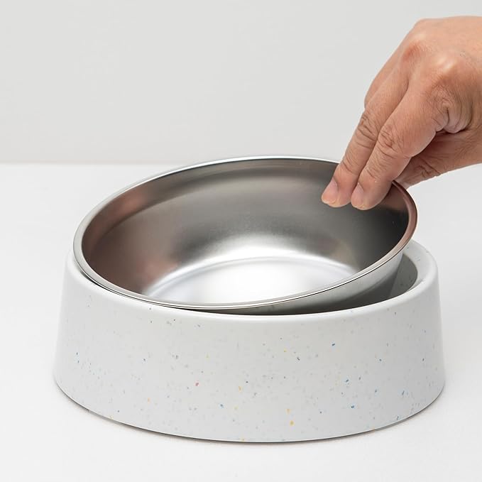 Bzyoo Pet Bowl for Small Dogs & Cats, Stylish Sprinkle Design, Elevated, (White w/Scoop, 4 Cups w/Scoop)
