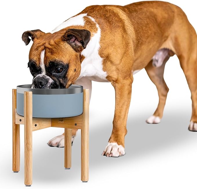 Dog Bowl Stand for Large Dogs - Elevate, Raise Bowl to 12-inch High - Adjustable, Fits Any Pet Food/Water Feeders, and Fountains - Durable Bamboo