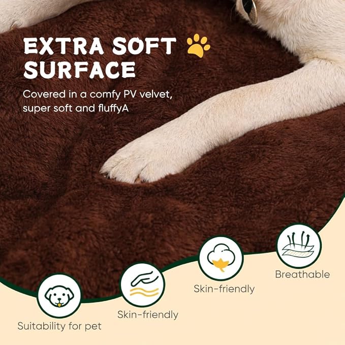 Dog Crate Pad 24 Inch, Washable Plush Crate Mat for Small Dogs and Puppies, Anti Slip Kennel Pad for Metal Crates, Indoor Use and Travel, Brown