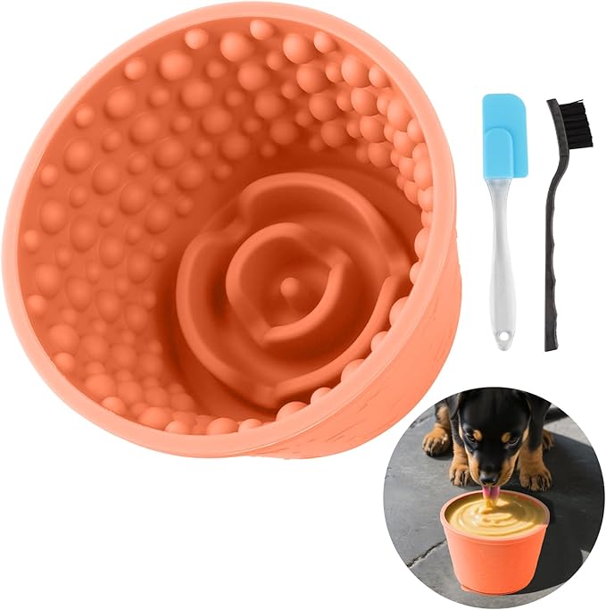 Dog Slow Feeder Lick Bowl - Non-Slip Licking Treat Dispenser for Small Medium Large Dogs, Promotes Anxiety Relief & Prevents Choking, Easy to Clean Feeding Bowl (Light Orange, L)