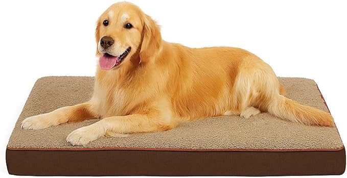 Dog Bed with Waterproof Inner Liner, Removable Cover, Egg Crate Foam Dog Beds, Easy to Clean，30×20Inch，Khaki