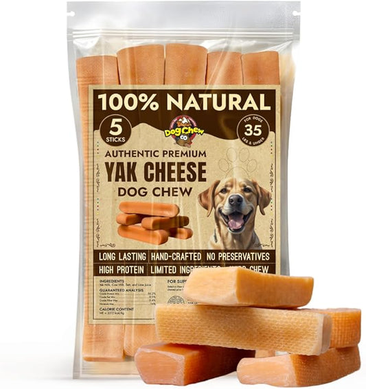 Tibetan Dog Chew Yak Cheese Sticks (5 Medium Chews) - Natural Handmade Treats for Medium Dogs, Long-Lasting, Easy to Digest with No Additives, Rawhide, Grains or Gluten, Perfect for Aggressive Chewers