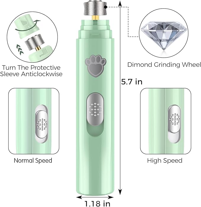 VIWIK Dog Nail Grinder, 2-Speed Rechargeable Dog Nail Trimmers for Large Medium & Small Dogs, Upgrade Professional Electric Pet Paws Grooming, Quiet Puppy Grooming Tool, for Dogs Cats