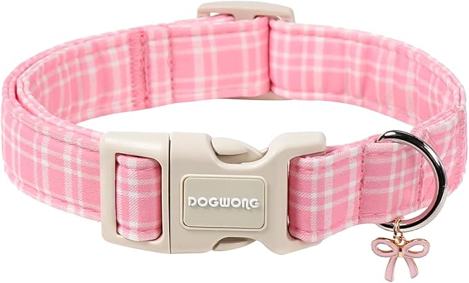 DOGWONG Pink Plaid Collar for Small Medium Large Dogs - Pink Dog Collar for Girl Female Dogs,XS