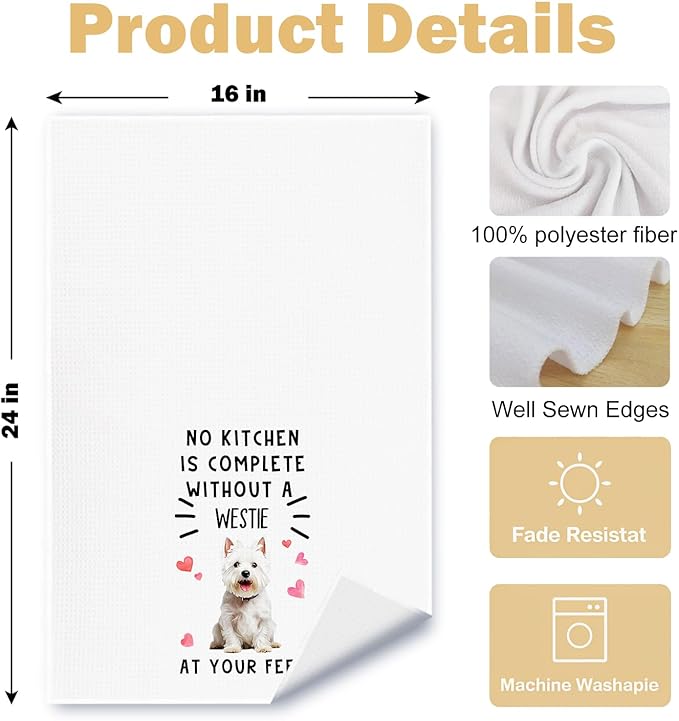 Westie Dog Kitchen Towels, West Highland Terrier Gifts Dish Tea Towels for Kitchen Decor, Dog Lover Mom Dad Gifts Decorative Hand Towel, 16x24 Inches Set of 2