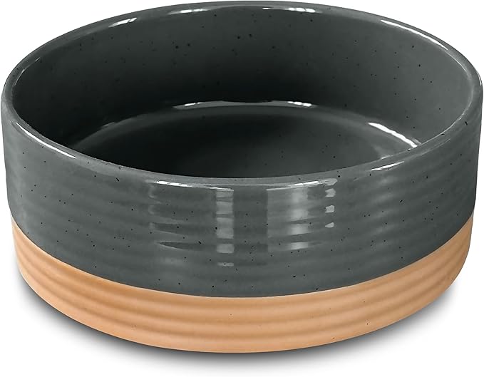 Mora Ceramic Pet Bowl Size Small - Food/Water Dish for Puppy Dogs, Cats, Guinea Pig, Rabbit, Hamster, Snake, ect. 11oz or 2 Cups - Basic Bowls for Your Dog or Cat, Mix and Match for a Set - Charcoal