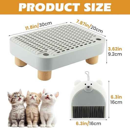 Pet Supplies Cat Litter Box Step Ramp with Wooden Base, Non-Slip Washable Step Pedal Stool, Anti-Tracking Catcher for Kitten and Elderly Cats