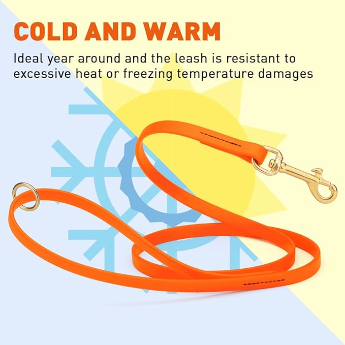 Viper Biothane K9 Working Dog Leash Waterproof Lead for Tracking Training Schutzhund Odor-Proof Long Line with Solid Brass Snap for Puppy Medium and Large Dogs 4ft, Hunter Orange