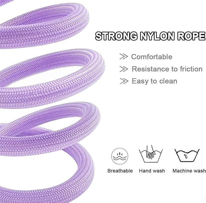 MayPaw 6/8 /10 FT Dog Leash, Classic Solid Colors, Strong Nylon Rope Dog Leash Reinforced with Leather Tailor Connection Heavy Duty Silver Clasp (Purple, 8ft*1/2")