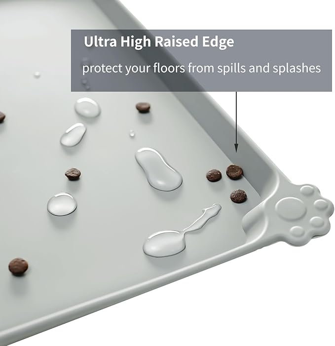 Waterproof Pet Feeding Mat with High Raised Edges, Heavier and Thicker Placemats for Cat Dog Water Bowl with BPA Free, Dogs Cats Food Mats for Messy Drinkers to Prevent Spill and Protect Floors