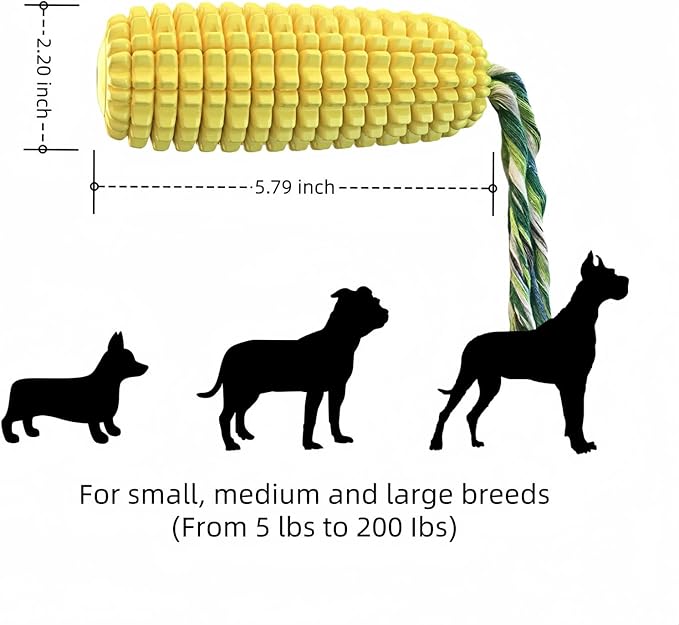 FJ Four Joys Corn-Shaped Dog Chew Toy, Squeaky Toy, Dog Toothbrush, Tough and Interactive Toy for Small, Medium and Large Dogs (Yellow wih Squeaky Toy)