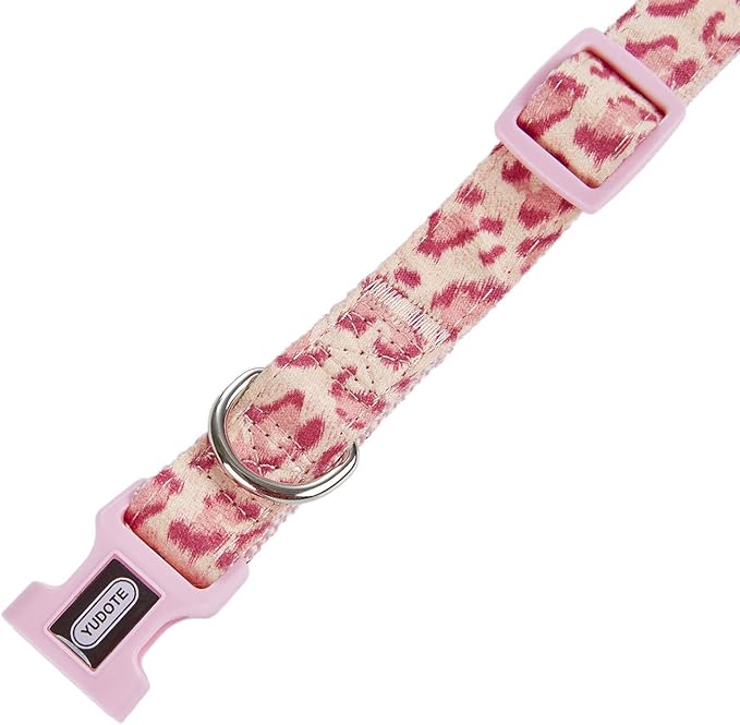 Fancy Pink Leopard Dog Collar Flocking Fabric Cheetah Scent Premium Soft and for Puppy,Middle and Big Dogs(Neck:12"-18",Pink Leopard)