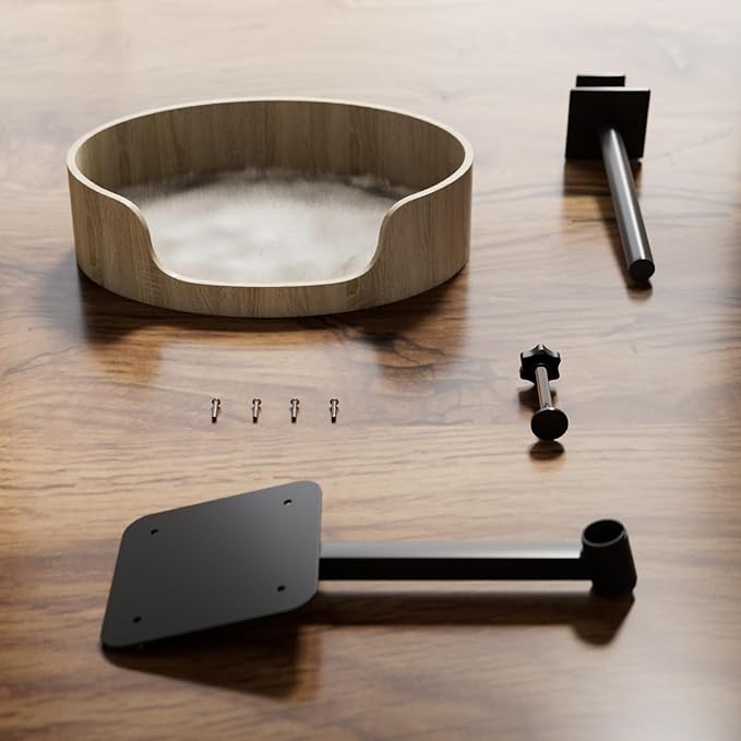 cat Desk Bed,Wood Elevated Large cat Bed for Desk Mount,Space-Saving 360°Rotating & Adjustable Shelf Elevated Desk clamp pet Bed