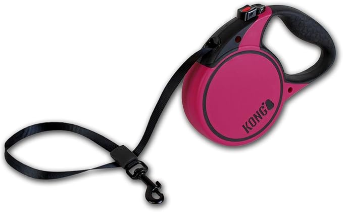 Alcott Kong Terrain Retractable Dog Leash, Small, Fuschia, 16' Long.