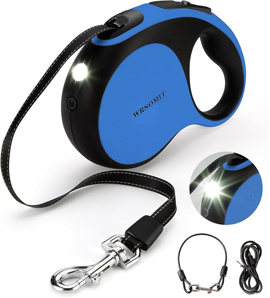 Retractable Dog Leash with Chew Proof Cable and LED Flashlight, 16Ft Heavy Duty Dog Leash for Medium Large Dogs up to 110lbs, 360째 No Tangle (Blue+16ft+LED)