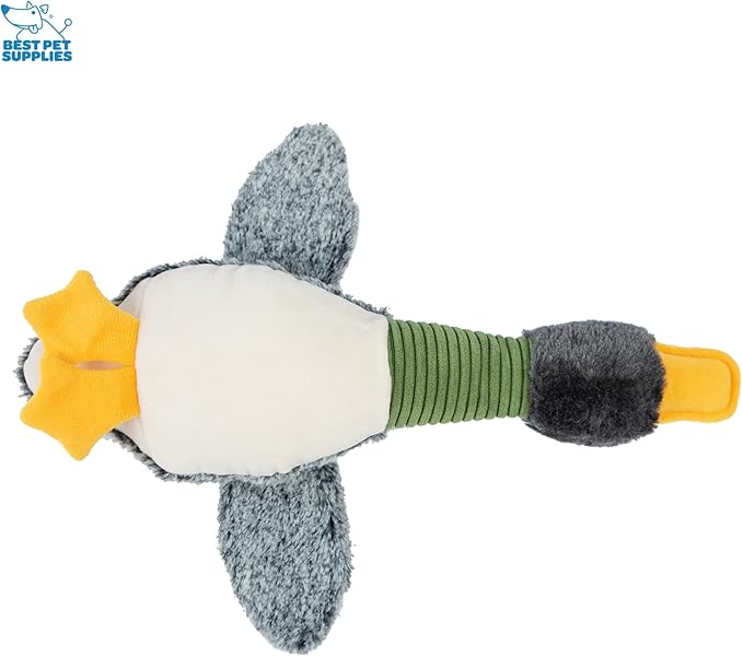 Best Pet Supplies Interactive Squeaky Dog Chew Toy, Ideal Dog Toys for Chewers, Small, Medium & Large Dogs, and Fetch Lovers - Mallard Duck Wing (Gray), Large