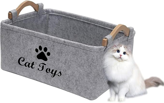 CozyCove Felt pet Toy Box Collapsible Pet Supplies Storage Basket cat toy box storage basket chest organizer, Fabric Storage Bin for Organizing Pet Toys, Blankets, Leashes, and Food grey pet Toy Box