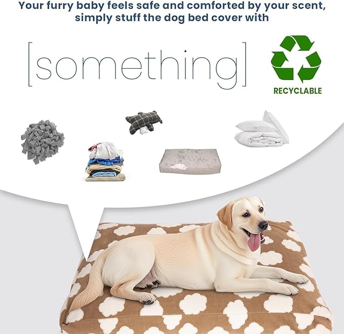 Faux Fur Dog Bed Covers – Ultra Soft Rose Velvet, Removable & Washable, Cozy & Durable,Large Pet Bed Cover Only (No Filling) – Gray, (Cloud Coffee Brown, 42" L x 28" W x 4.5" Th)