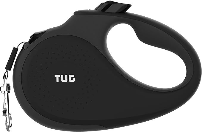 TUG 360° Tangle-Free Retractable Dog Leash with Anti-Slip Handle | 16 ft Strong Nylon Tape | One-Handed Brake, Pause, Lock (Medium, Black/Grey)