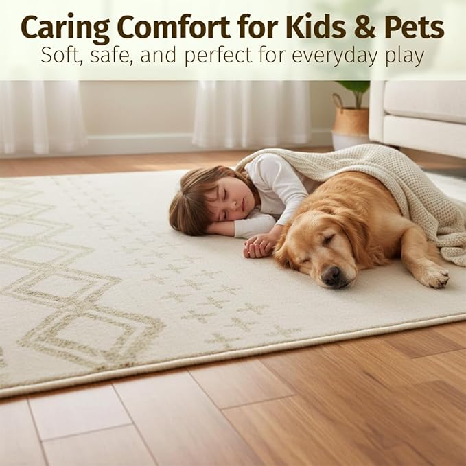 Muddy Mat짰 Tribal 2ft x 10ft Washable Area Rugs for Living Room, Bedroom & Dining Room ??Modern Soft Low Pile Non Slip Carpet ??Pet Friendly Waterproof Foldable Rugs for Home