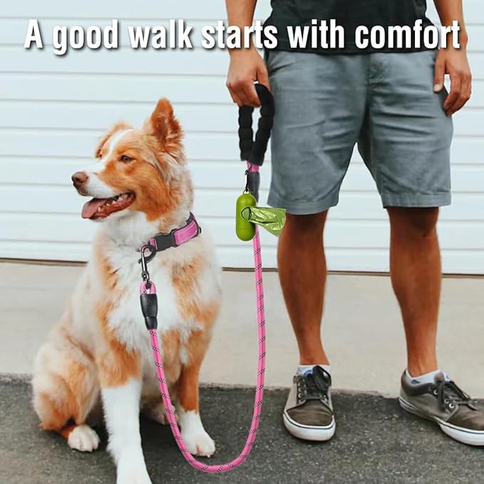 COOYOO Dog Leash 6 FT Heavy Duty - Comfortable Padded Handle - 1/2 inch Reflective Dog Leash for Medium Large Dogs with Poo Bag Dispenser