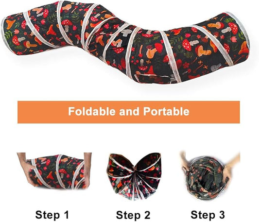 Cat Tunnel Tube Toys，Tunnels for Indoor Cats, Collapsible Interactive Toy with Balls for Rabbits, Kittens, Ferrets, Puppy (S - 2 Way Mushroom)